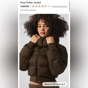 New Alo Yoga Foxy Puffer Jacket Espresso